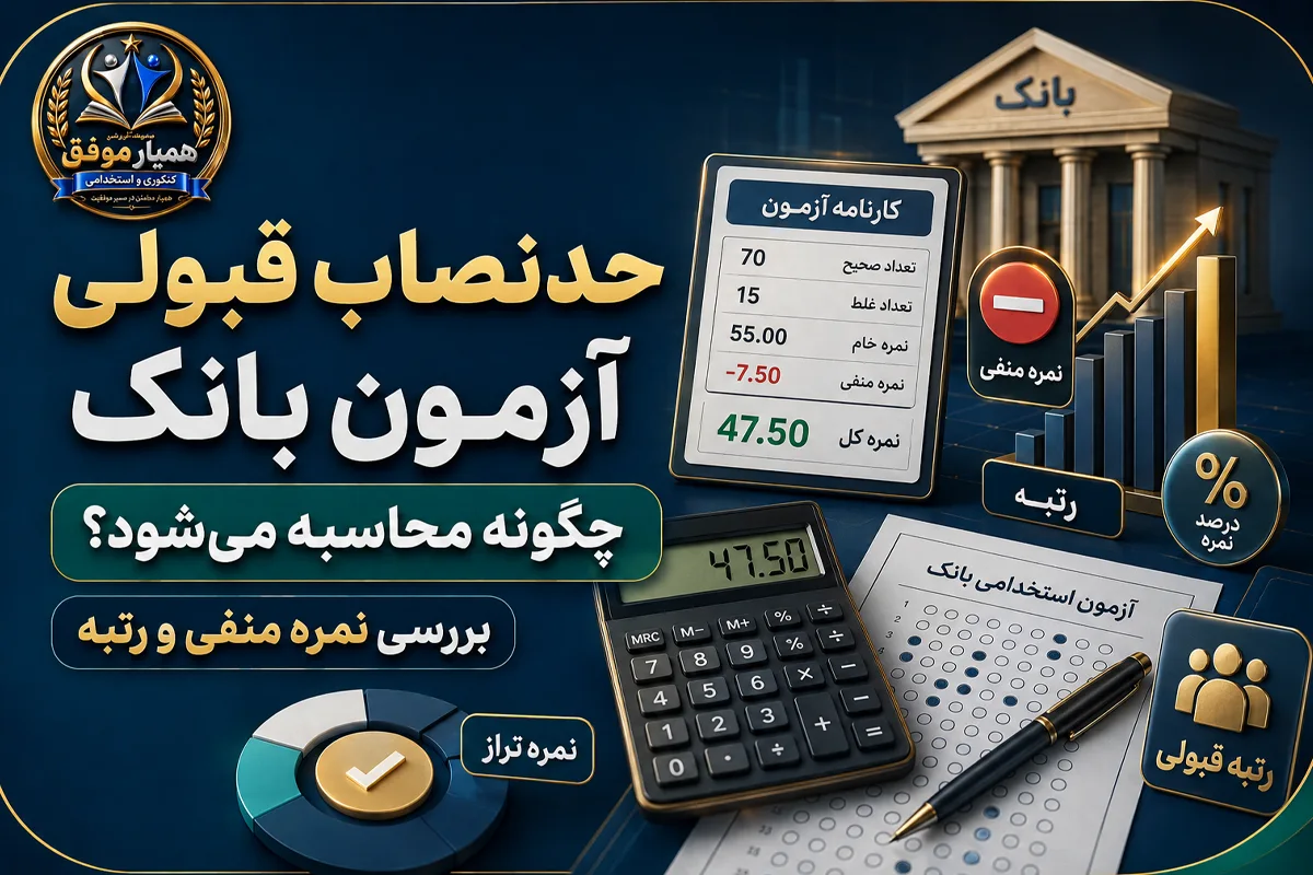 نحوه محاسبه حدنصاب قبولی آزمون بانک با بررسی نمره منفی و رتبه داوطلب
