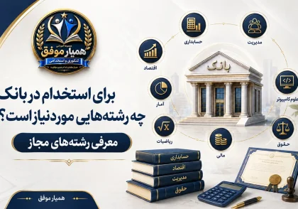 رشته‌های موردنیاز استخدام بانک شامل حسابداری، مدیریت، اقتصاد، علوم کامپیوتر، حقوق، مالی، ریاضی و آمار