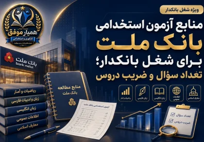 منابع آزمون استخدامی بانک ملت برای شغل بانکدار شامل دروس عمومی و تخصصی
